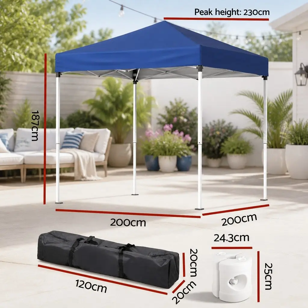 Gazebo 2x2m Outdoor Patio Garden Marquee Shade with Base Pods Blue White