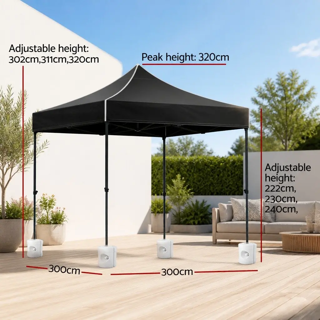 Pop Up Gazebo 3x3m Folding Canopy Shade Outdoor Black