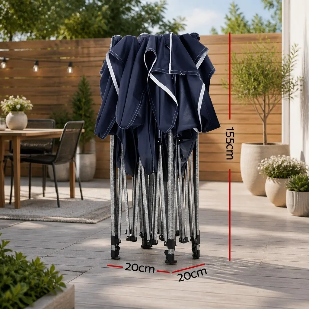 Pop Up Gazebo 3x3m Outdoor Canopy Folding Tent Navy with 4 Base Pods