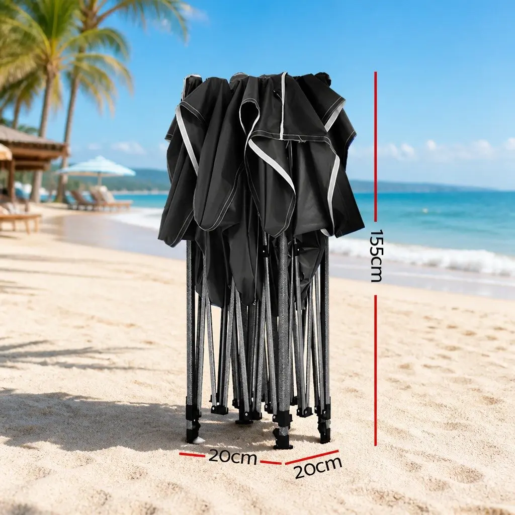 Pop Up Gazebo 3x3m Outdoor Canopy Shade Black Folding Tent for Camping Wedding