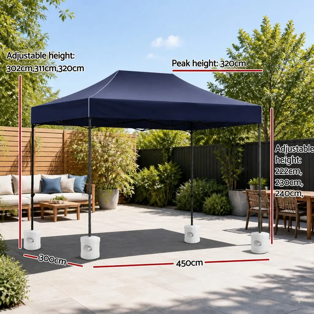 Pop Up Gazebo Outdoor Canopy 3x4.5m Navy Folding Tent with 4 Base Pods