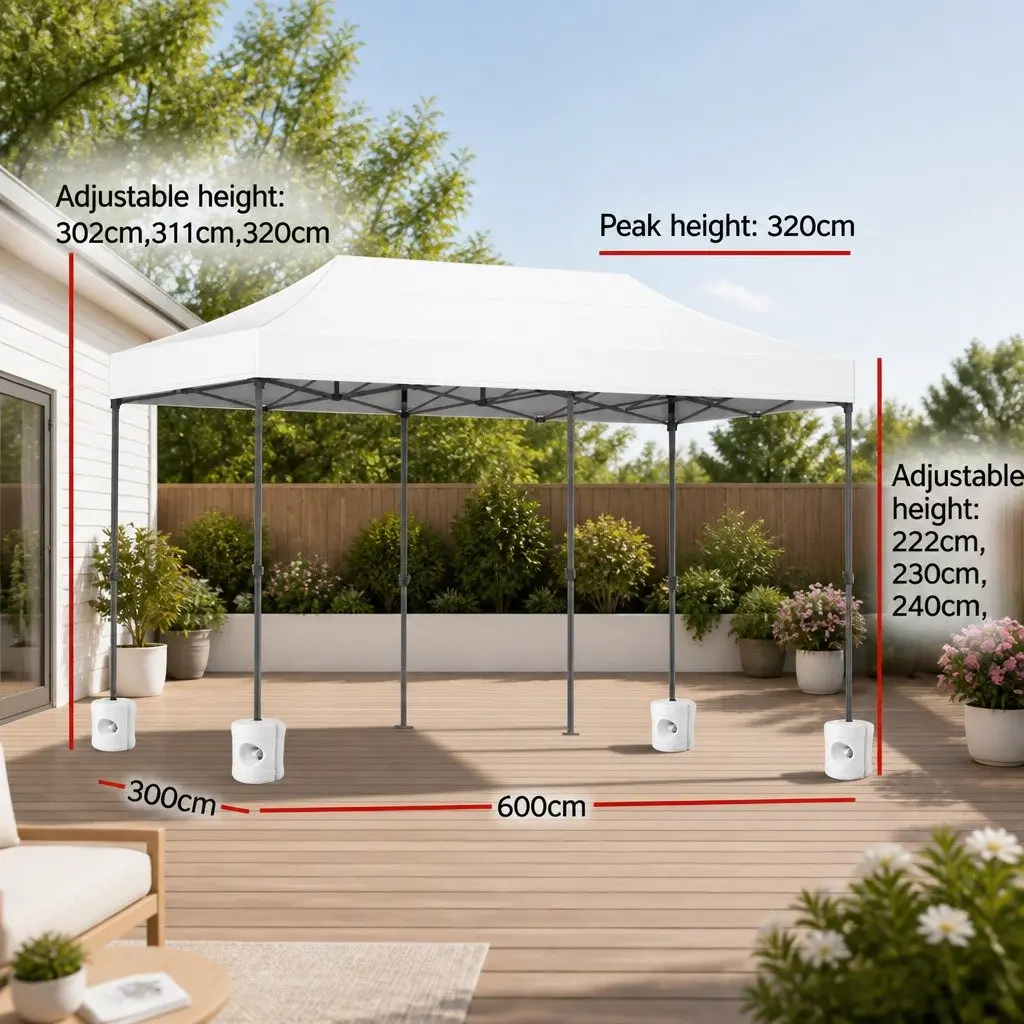 Pop Up Gazebo Canopy Tent 3x6m White for Outdoor Events with 4 Base Pods