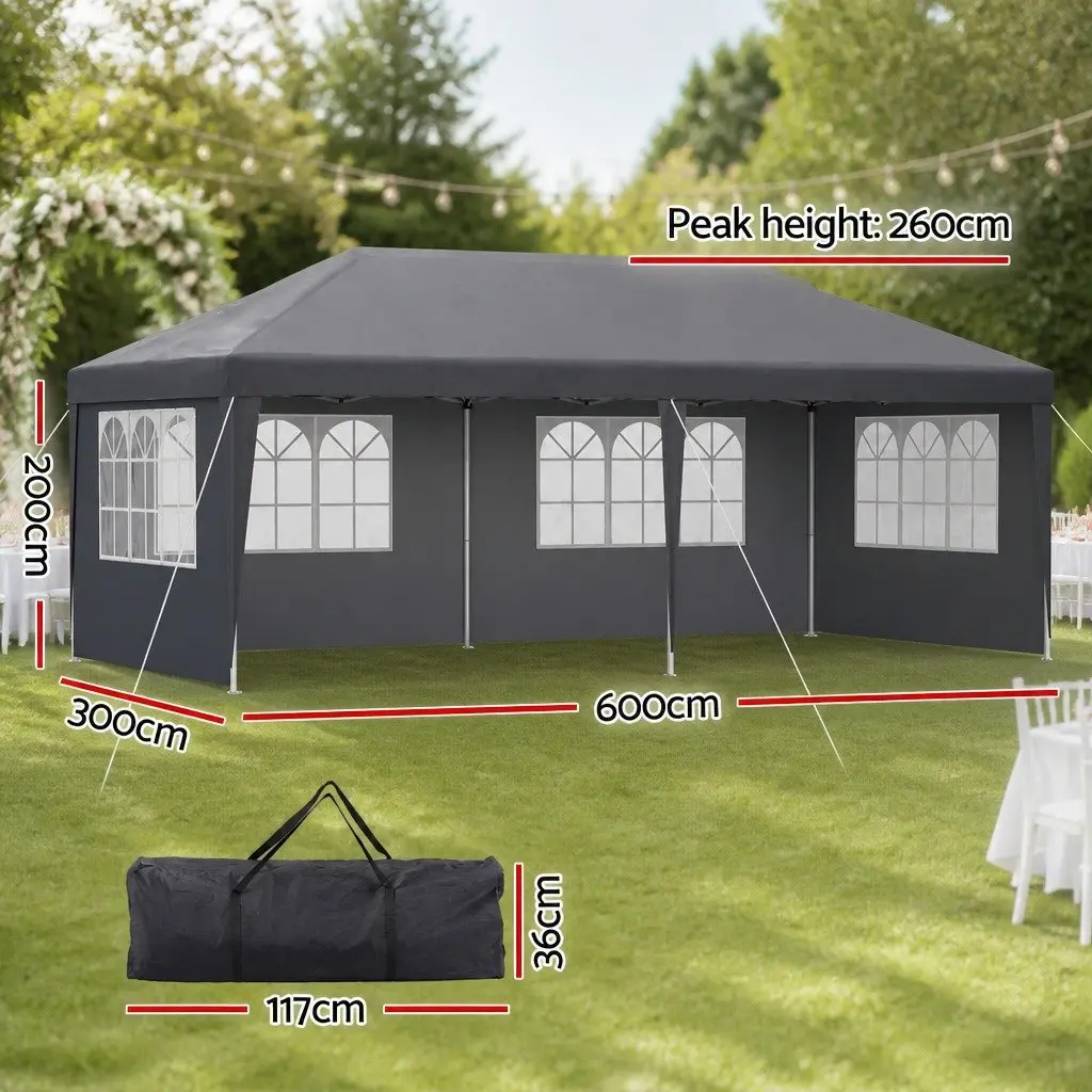 Pop Up Gazebo Outdoor Canopy 3x6m Grey