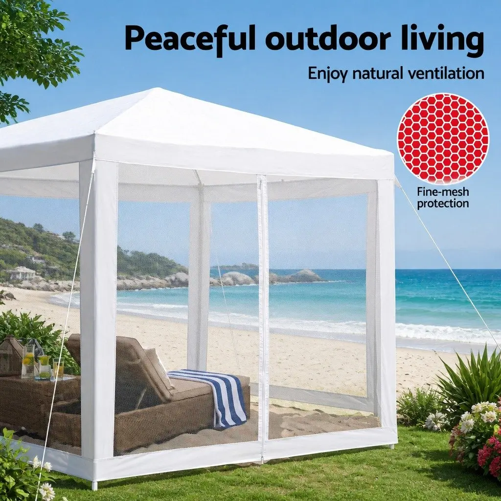 Hexagonal Gazebo 2x2m Marquee Mesh Canopy Outdoor Wedding Party Tent Shade White