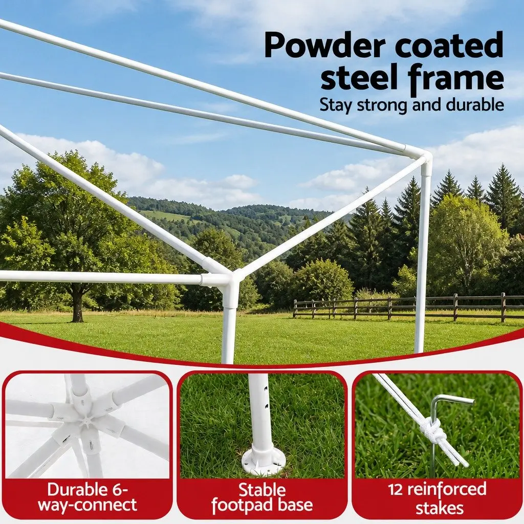 Hexagonal Gazebo 2x2m Marquee Mesh Canopy Outdoor Wedding Party Tent Shade White
