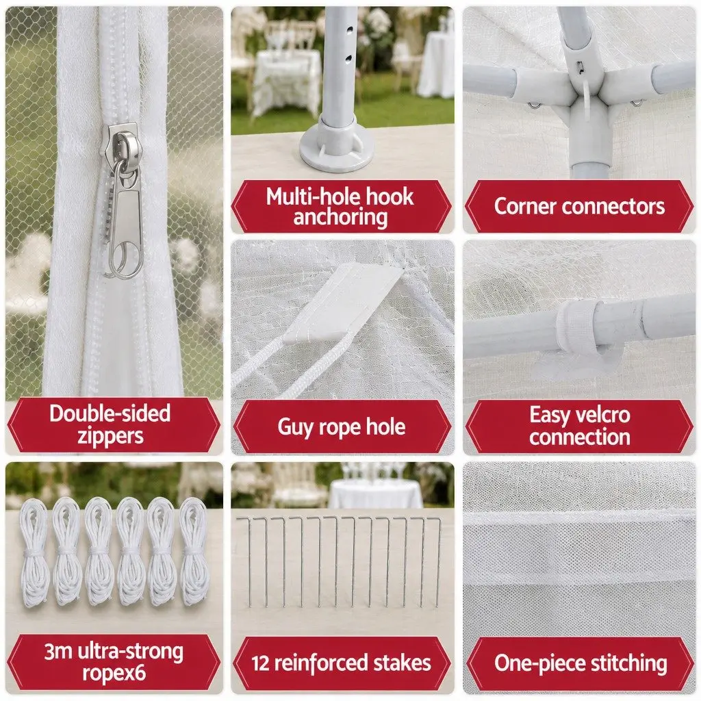 Hexagonal Gazebo 2x2m Marquee Mesh Canopy Outdoor Wedding Party Tent Shade White