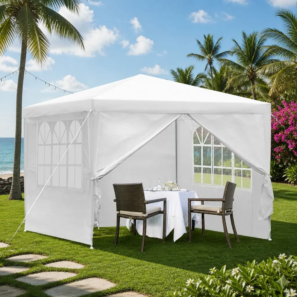 Gazebo 3x3m Outdoor Party Wedding Camping Canopy White with Side Panels and Windows