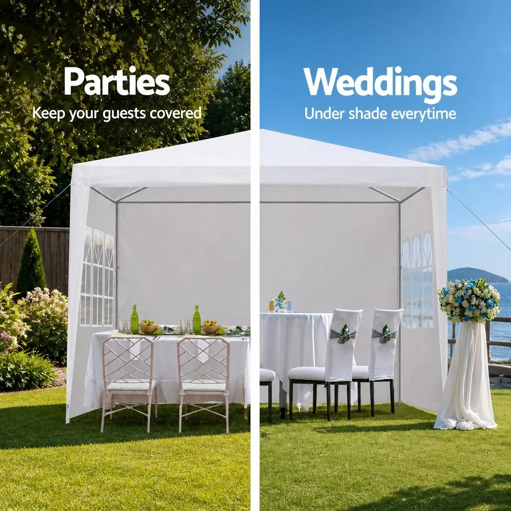 Gazebo 3x3m Outdoor Party Wedding Camping Canopy White with Side Panels and Windows