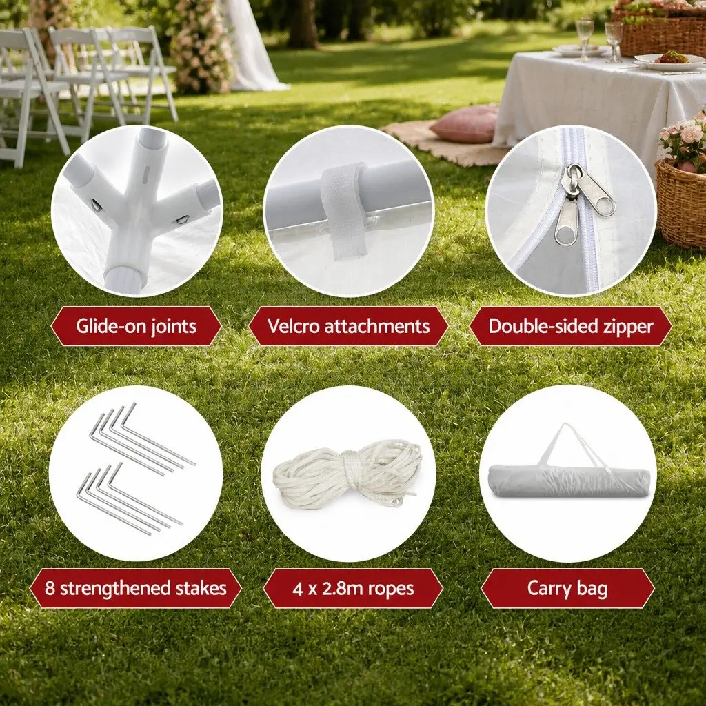 Gazebo 3x3m Outdoor Party Wedding Camping Canopy White with Side Panels and Windows