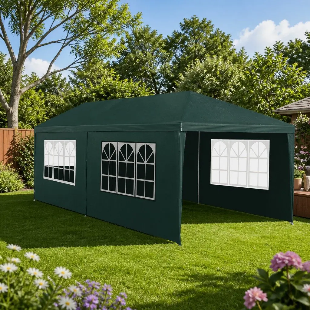 Gazebo 3x6m Outdoor Wedding Party Camping Canopy Green with 4 Window Panels