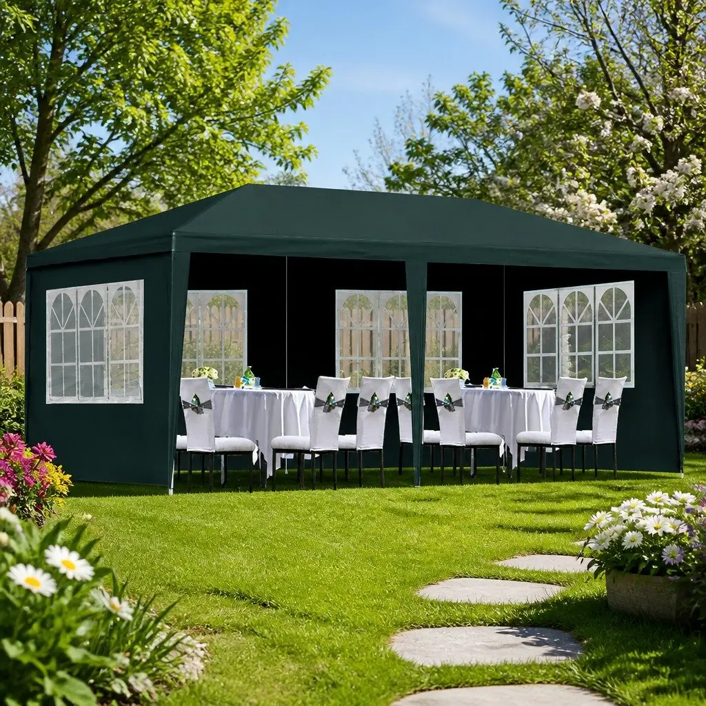 Gazebo 3x6m Outdoor Wedding Party Camping Canopy Green with 4 Window Panels