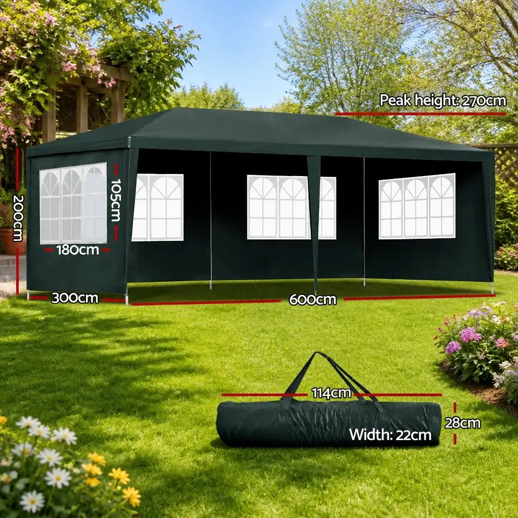 Gazebo 3x6m Outdoor Wedding Party Camping Canopy Green with 4 Window Panels