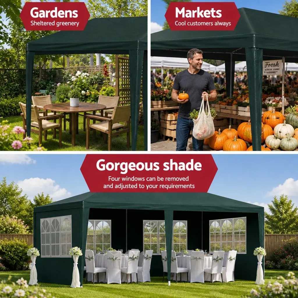 Gazebo 3x6m Outdoor Wedding Party Camping Canopy Green with 4 Window Panels