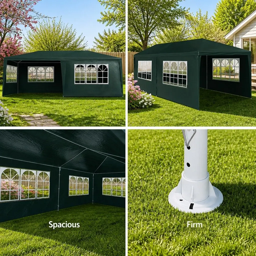 Gazebo 3x6m Outdoor Wedding Party Camping Canopy Green with 4 Window Panels