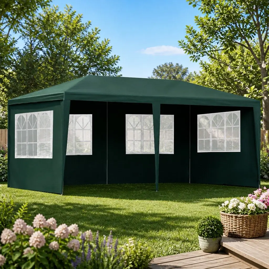 Gazebo 3x6m Outdoor Wedding Party Camping Canopy Green with 4 Window Panels