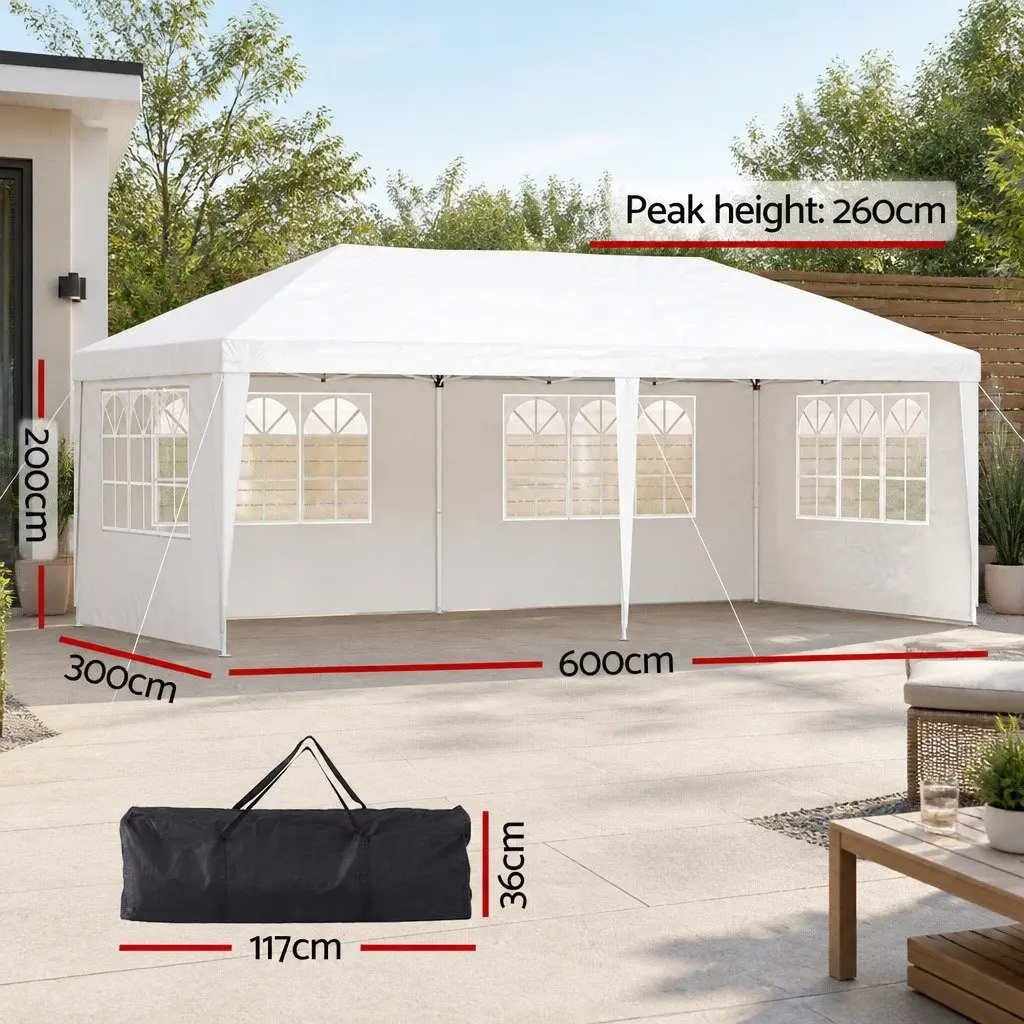 Pop Up Gazebo Outdoor Canopy 3x6m White with Removable Side Panels