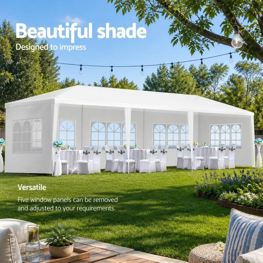 Gazebo 3x9m Outdoor Wedding Party Tent Canopy White 5 Panel