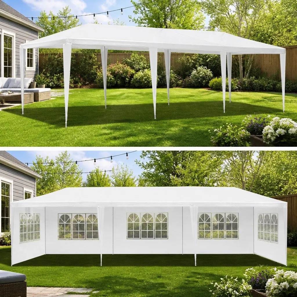 Gazebo 3x9m Outdoor Wedding Party Tent Canopy White 5 Panel