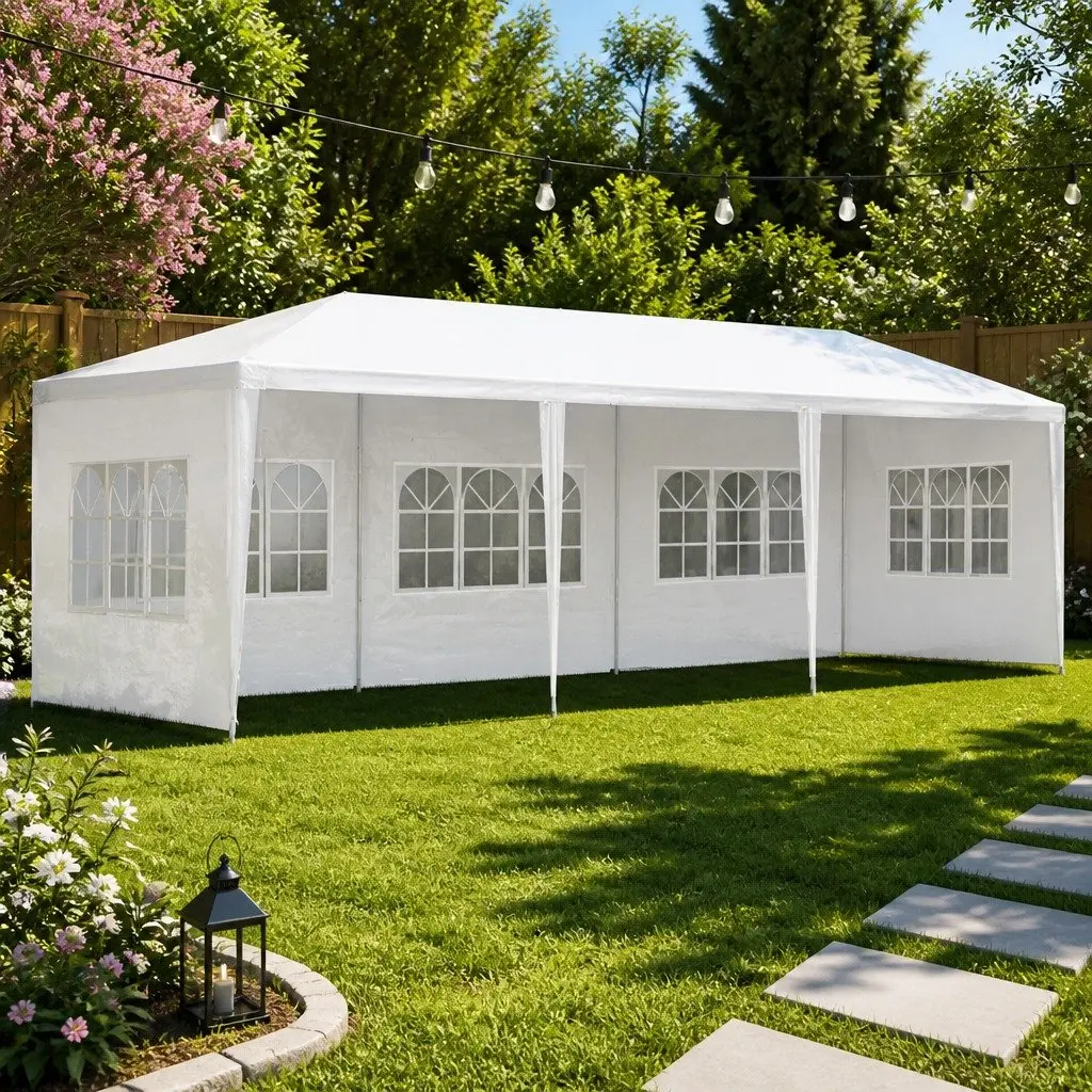 Gazebo 3x9m Outdoor Wedding Party Tent Canopy White 5 Panel