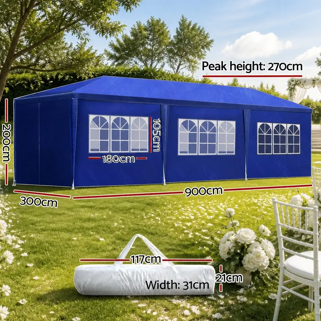 Gazebo 3x9m Outdoor Wedding Party Tent Canopy Blue