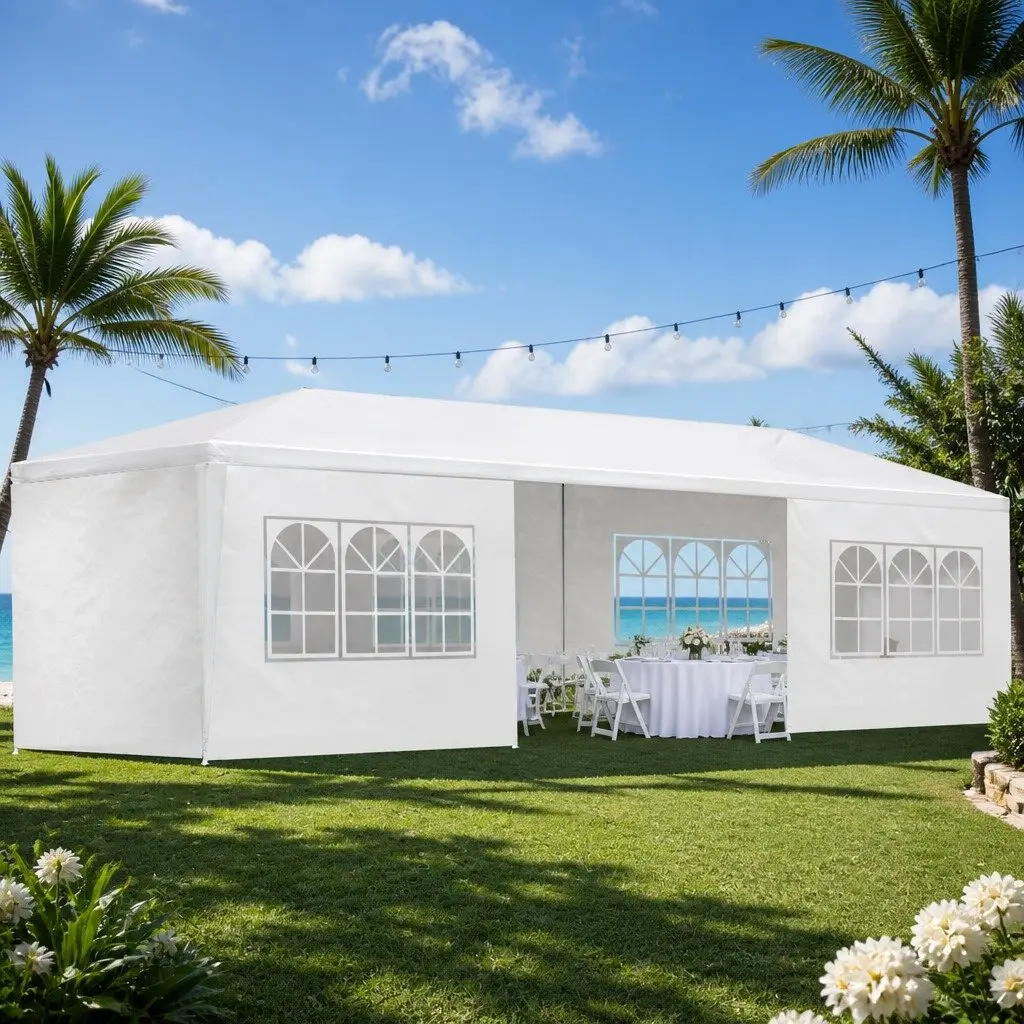 Gazebo Outdoor Canopy 3x9m White for Wedding Party Camping with Removable Panels