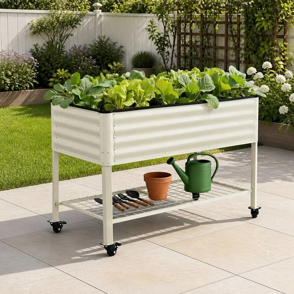 115cm Mobile Garden Bed with Shelf
