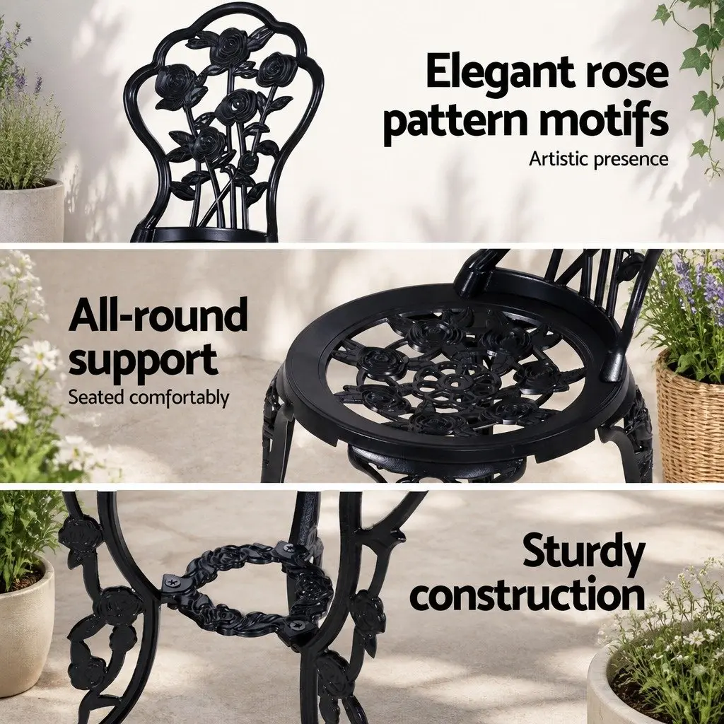 Outdoor Bistro Set Garden Furniture 3PC Chairs Table Black