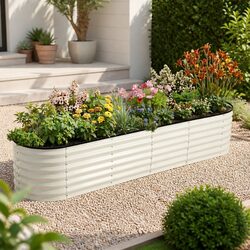 Oval Raised Garden Bed Galvanised Steel Planter Box 240x60x45cm Vegetables Herbs