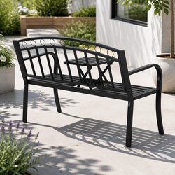 Compact 3-Seater Garden Bench with Foldable Table