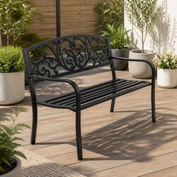Weather-Resistant 3-Seater Garden Bench with Cast Iron