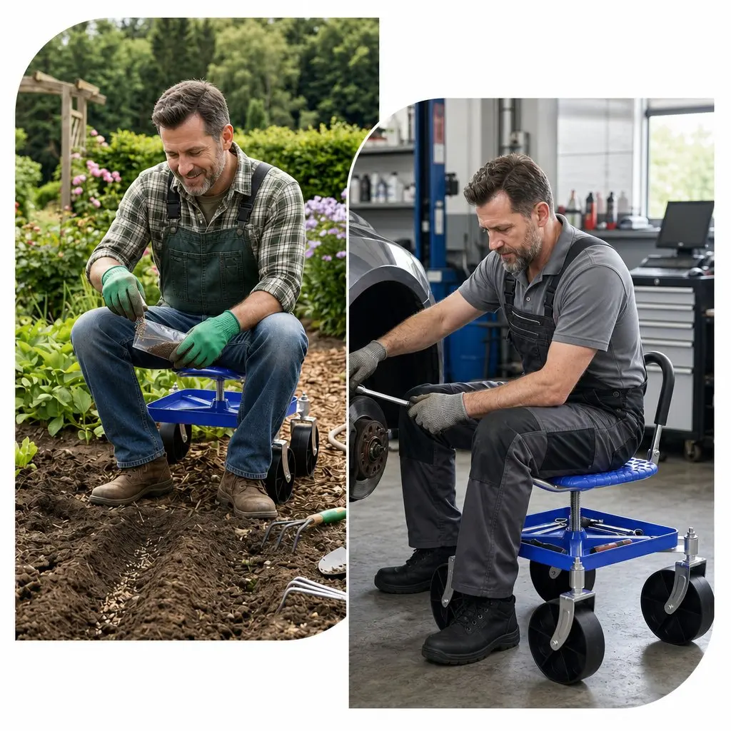 Garden Rolling Seat Stool Height Adjustable 360 Swivel Blue