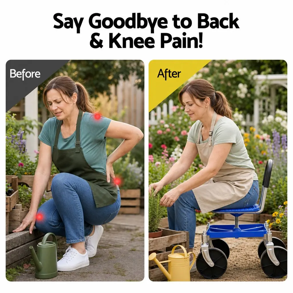 Garden Rolling Seat Stool Height Adjustable 360 Swivel Blue