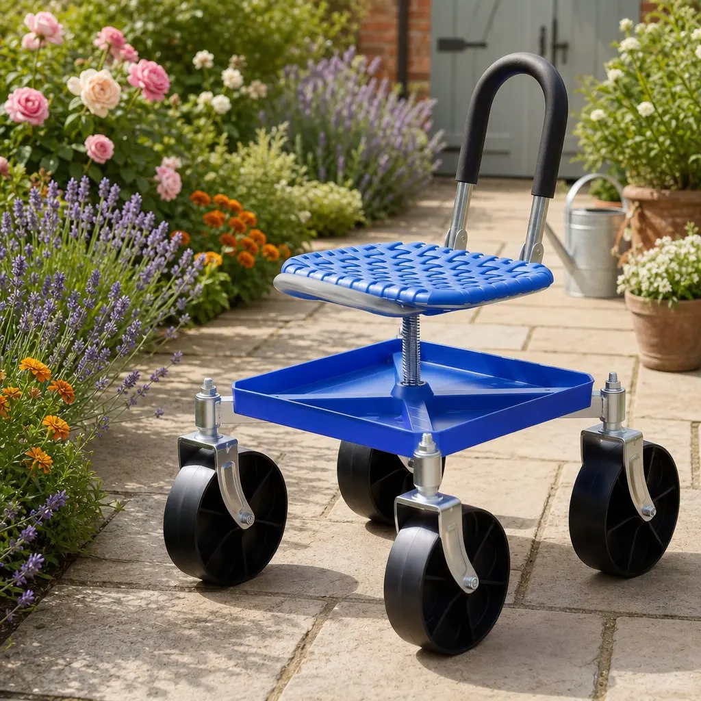 Garden Rolling Seat Stool Height Adjustable 360 Swivel Blue