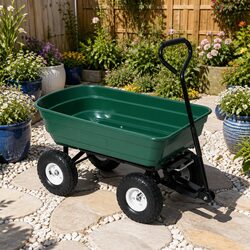Garden Dump Cart 75L Trolley 270kg Capacity Hand Trailer Wagon Wheelbarrow Green
