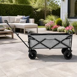 Garden Cart Trolley with Cargo Net Grey Folding Outdoor Storage Heavy Duty