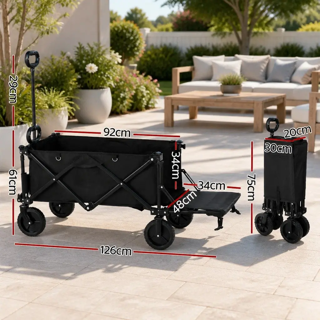 Folding Garden Trolley Cart Outdoor Shopping Gardening Black 92cm x 48cm x 61cm