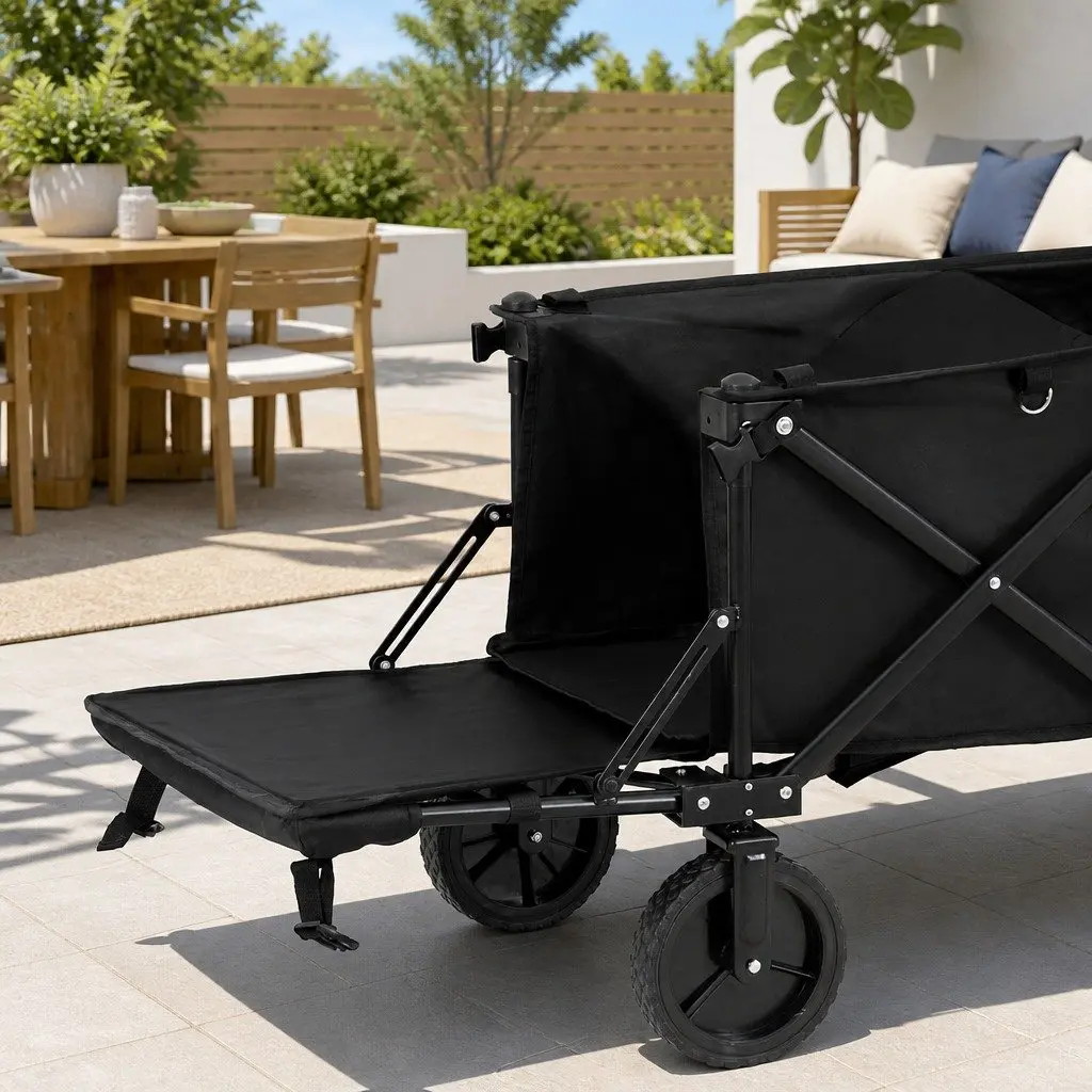Folding Garden Trolley Cart Outdoor Shopping Gardening Black 92cm x 48cm x 61cm