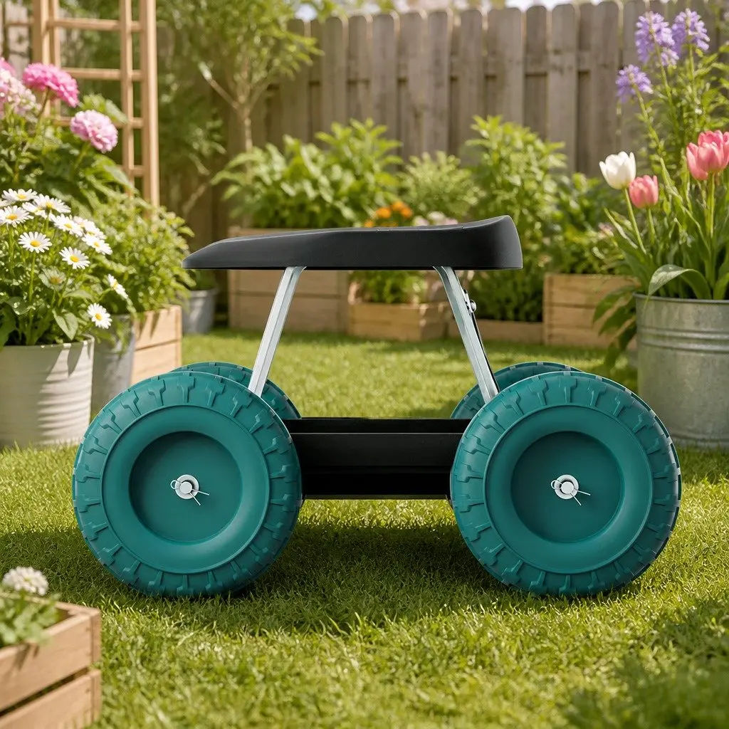 Garden Rolling Stool Outdoor Gardening Helper Seat 48 x 48 x 33 cm Black Green