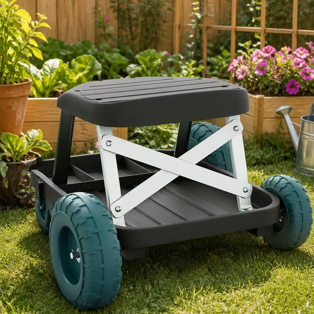 Garden Rolling Stool Outdoor Gardening Helper Seat 48 x 48 x 33 cm Black Green