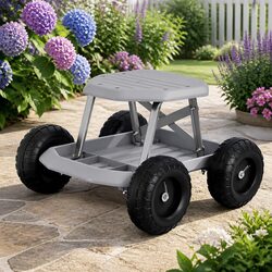 Garden Stool Rolling Seat with Tool Storage Tray Heavy Duty Work Chair Outdoor