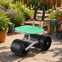 Garden Work Seat Rolling Cart 360° Swivel Adjustable Height All-Terrain Wheels