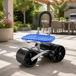 Garden Stool Seat Foldable with Wheels Height Adjustable 360 Rotation Blue