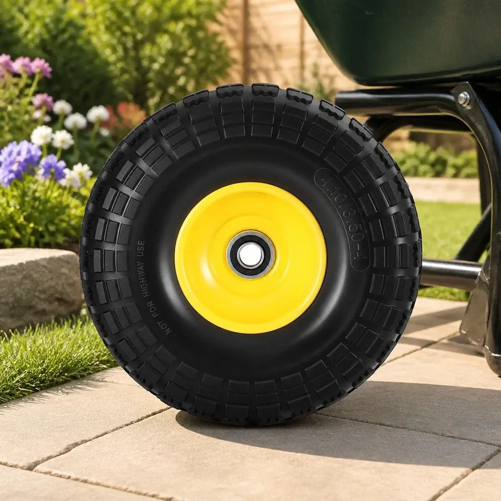 2pcs 10" Flat Free Puncture Proof Wheels Solid Rubber Tires Trolley Cart Garden