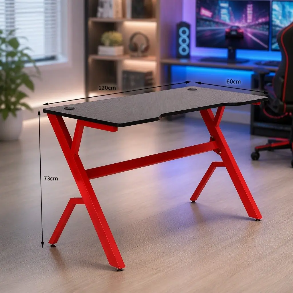 Gaming Desk Table 120cm Computer Workstation Carbon Fibre Red Black Office