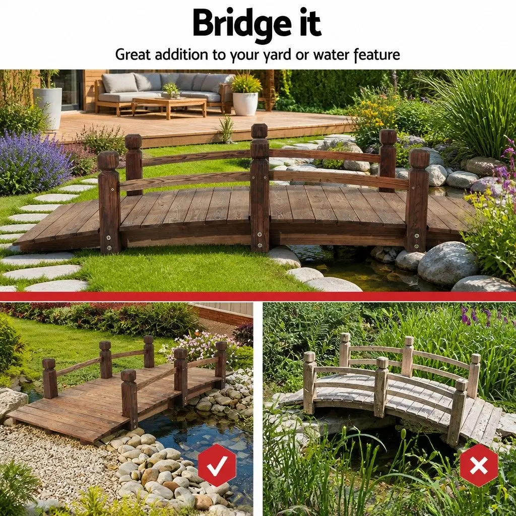Wooden Garden Bridge Outdoor Ornament Arch Design 160cm Backyard Decor