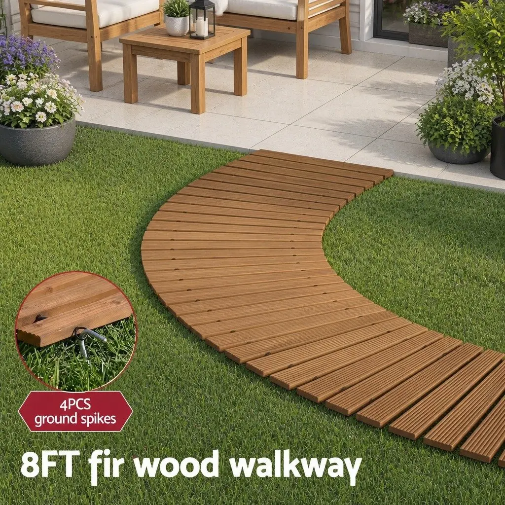Garden Pathway Walkway 8FT Wooden Roll-Out Curved Outdoor Backyard Terrain Brown