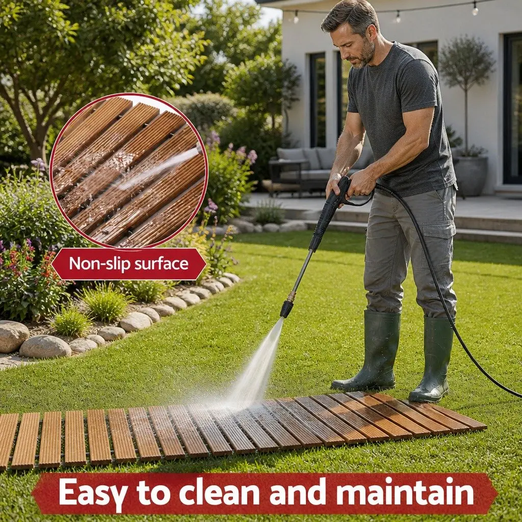 Garden Pathway Walkway 8FT Wooden Roll-Out Curved Outdoor Backyard Terrain Brown