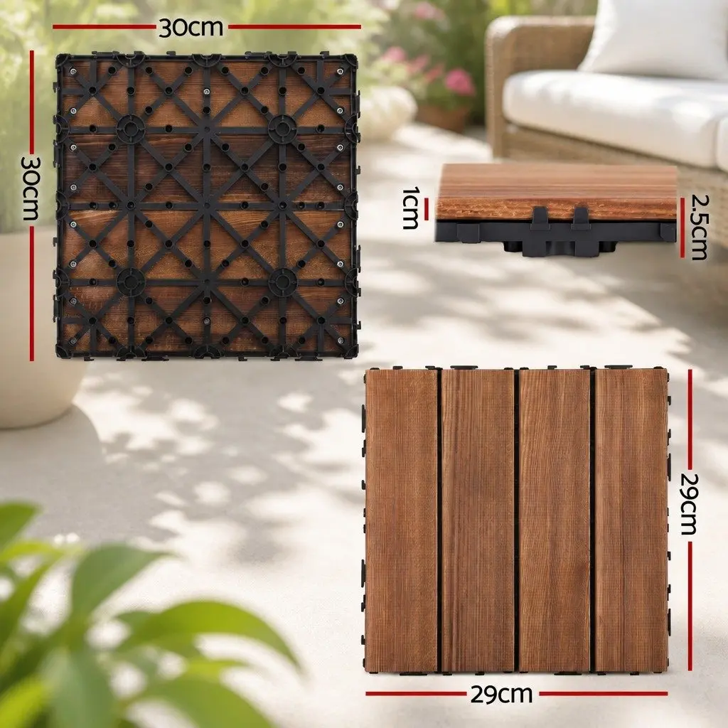 Wood Deck Tiles Interlocking Floor Tiles for Patio Balcony Garden 30x30cm Brown