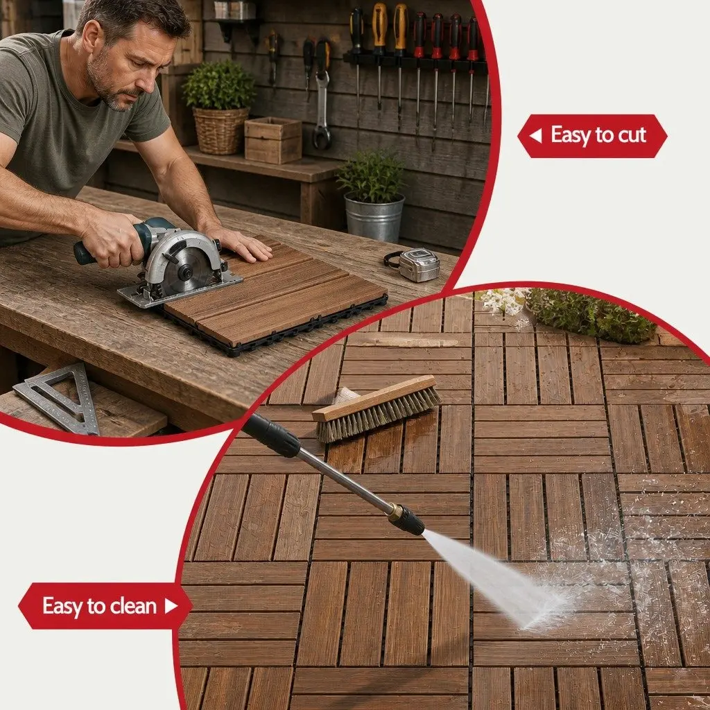 Wood Deck Tiles Interlocking Floor Tiles for Patio Balcony Garden 30x30cm Brown
