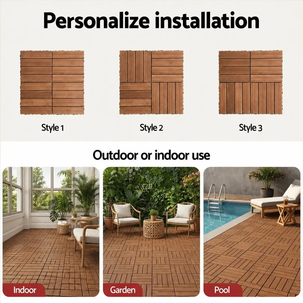Wood Deck Tiles Interlocking Floor Tiles for Patio Balcony Garden 30x30cm Brown